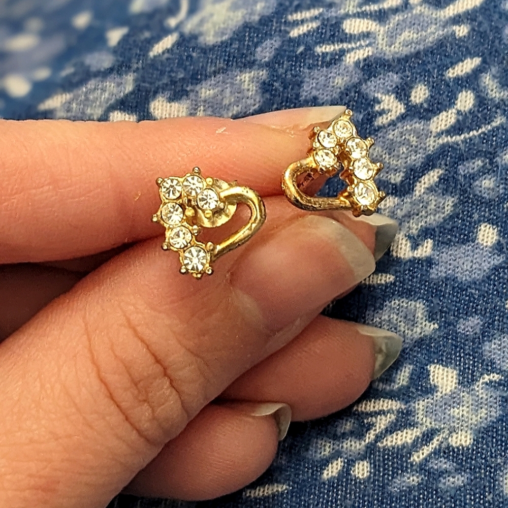 Nickel Free Heart and Stones Stud Earrings